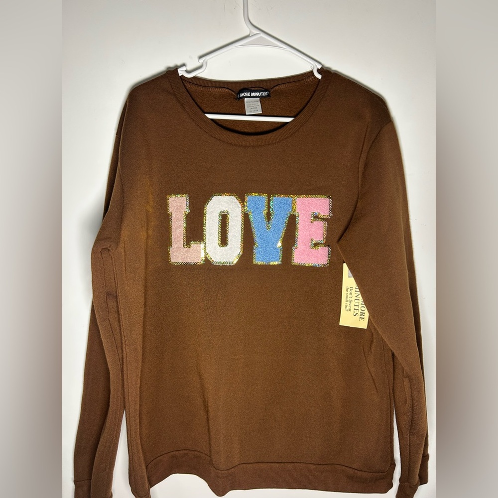 Brown Sweatshirt with Multicolor LOVE Graphic